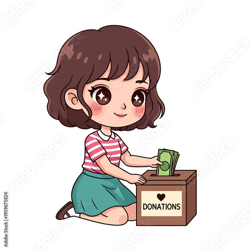 Girl putting money into a donation box