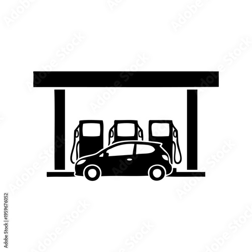 black car refueling at gas station