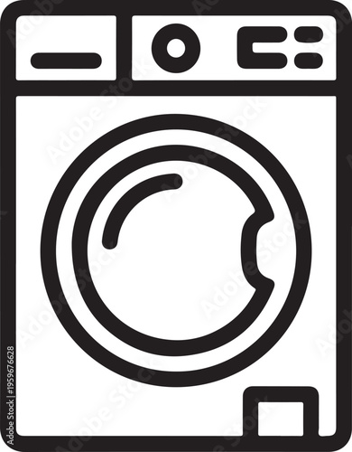 Washing machine icon simple laundry appliance, Minimal line icon of a washing machine, representing laundry, cleaning clothes, and modern household appliances for home use.