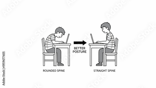 Ergonomic Sitting Posture Comparison for Laptop Use Illustration