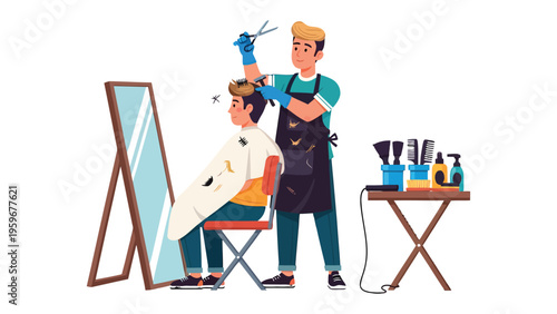 Barber at Work: Capturing the meticulous work of a barber meticulously styling the hair of a customer, creating a moment of precision and care. 
