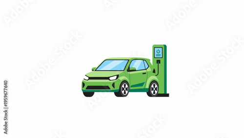 Electric car charging at station isolated on white background