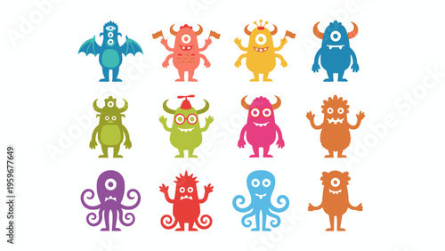 Colorful Cartoon Monsters Set Isolated on White Background