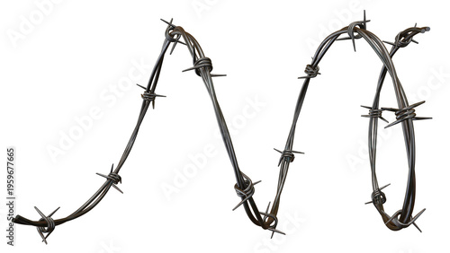 Barbed Wire Frame 3D Render Isolated on Transparent Background