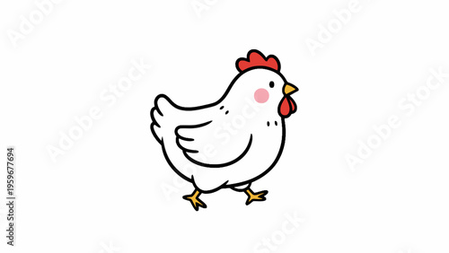 White chicken hen cartoon illustration isolated on white background