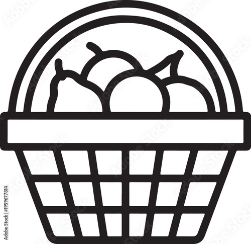 a (15)Simple line icon of fruit basket with assorted produce representing healthy eating, grocery shopping, organic harvest, and fresh food concept for modern design use