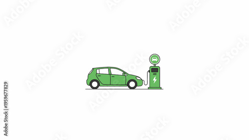 Green Electric Vehicle Charging at Power Station Illustration