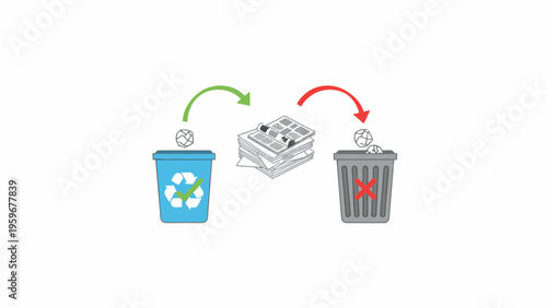 Εκτύπωση καμβά Paper recycling bins infographic with correct and incorrect disposal