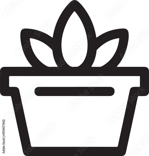 Minimal Potted Plant Home Decor Line Icon, Simple black outline illustration of a potted plant symbolizing indoor gardening, home decoration, nature, and eco lifestyle concepts for modern apps and des