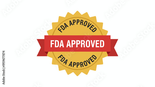 FDA Approved gold seal badge icon with red banner on white background
