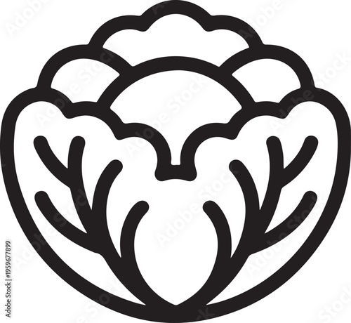 Minimal Cabbage Vegetable Line Icon Illustration, Simple black outline illustration of a cabbage head symbolizing fresh vegetables, healthy food, organic farming, and agriculture concepts for modern d