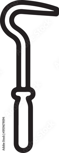 Minimal Crowbar Icon Outline Pry Tool, Simple black outline crowbar icon on neutral background, representing construction tools, prying tasks, and industrial equipment in minimalist style.