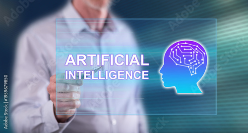 Man touching an artificial intelligence concept
