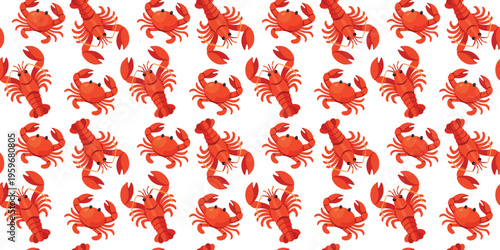 hand drawn cute crab and crayfish seamless pattern on white surface