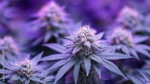 Vibrant Cannabis Plant in Bloom with Purple Tones and Textures