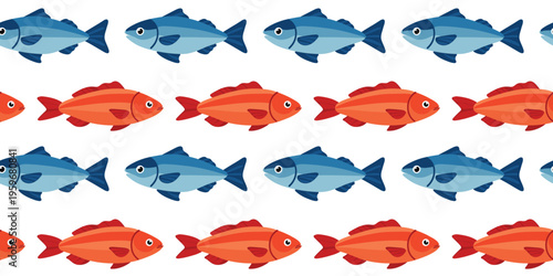 adorable red and blue fish seamless pattern isolated on white background