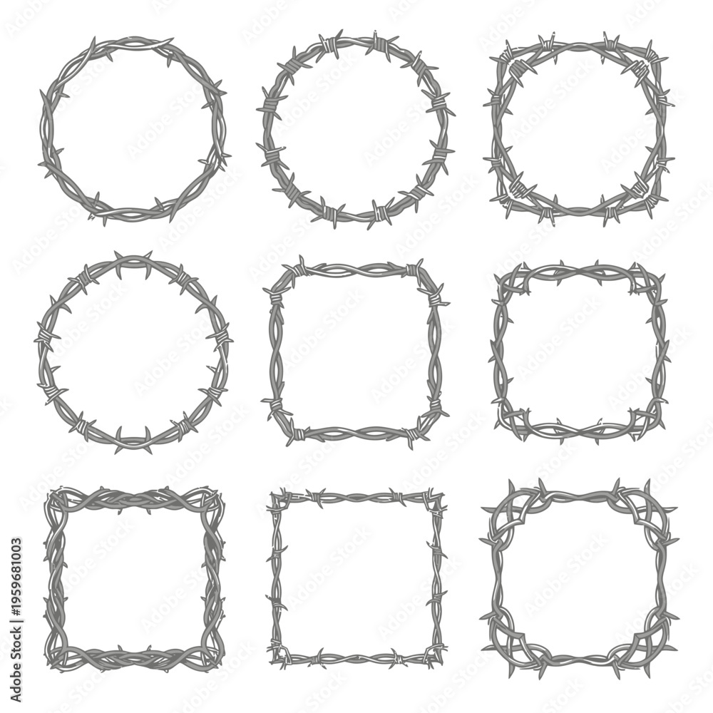 Obraz premium Barbed wire frame shapes and borders.