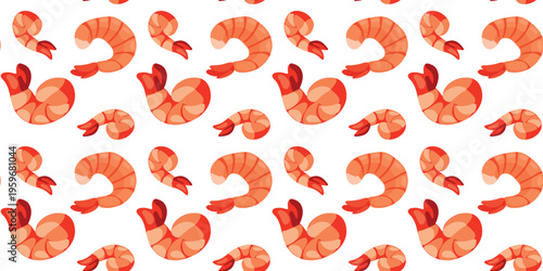 playful peeled shrimp repeating pattern on white background