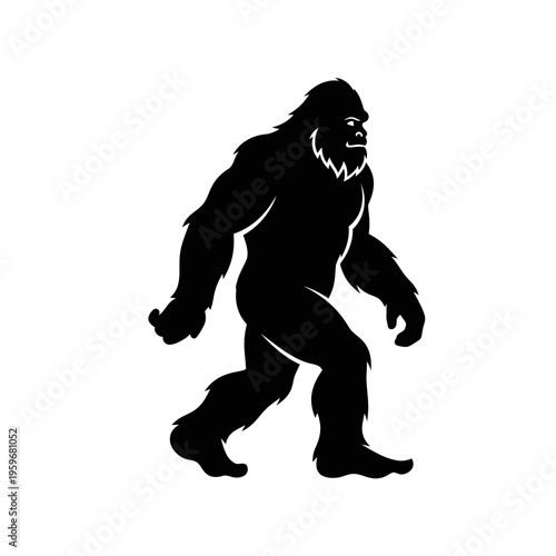 Bigfoot Sasquatch Walking Silhouette Black.