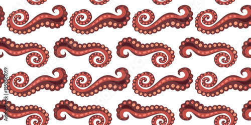 seamless cute octopus tentacles pattern on white background