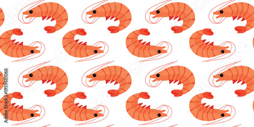 seamless cute shrimp pattern on clean white background