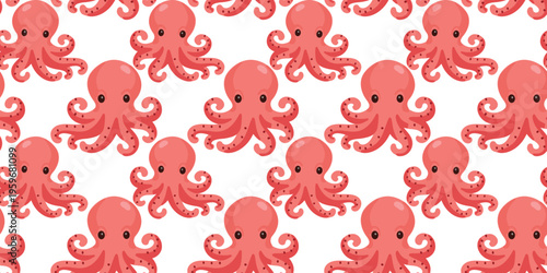 flat style cute octopus seamless pattern on white backdrop