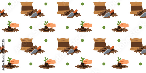 adorable seedling planting seamless pattern isolated on white background