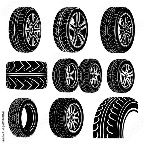 Black and white car tire designs.