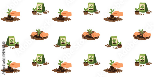 hand drawn cute seedling planting seamless pattern on white surface