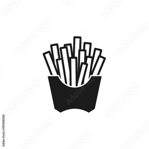 Black and white french fries icon.
