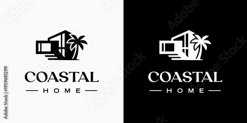 Vector logo design of a coastal house with a modern, simple, clean and abstract style. Icons for business, real estate, vacation and personal branding.