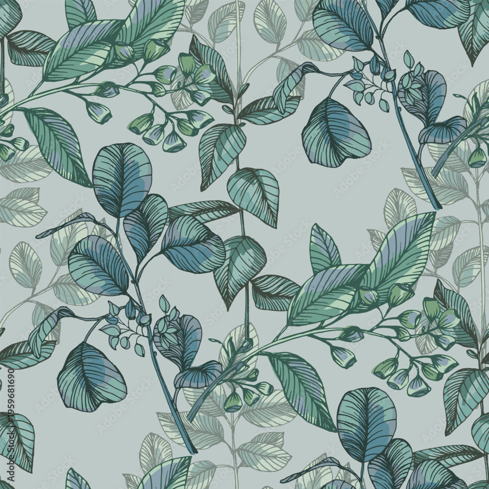 Fototapeta premium Hand Drawn Eucalyptus Branch Illustration. Green Silver Dollar Eucalyptus Leaf Vector Isolated on White. Elegant Botanical Floral Element for Wedding Design and Home Decor