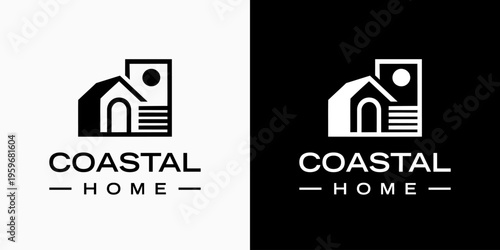Vector logo design of a coastal house with a modern, simple, clean and abstract style. Icons for business, real estate, vacation and personal branding.