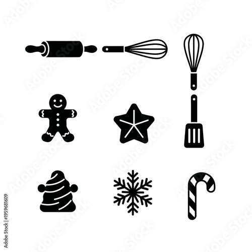 Black Christmas baking icons collection.