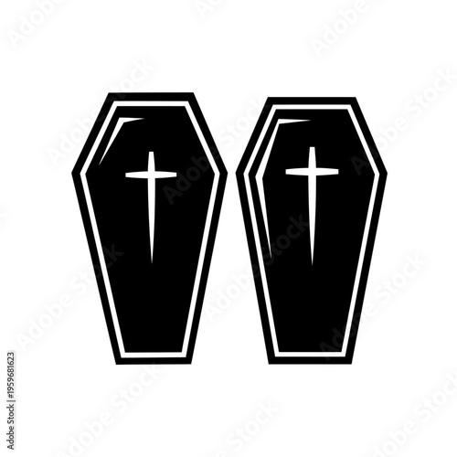 Black coffin icons with crosses.
