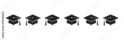 Row of graduation caps icons ready for academic ceremony celebration and education