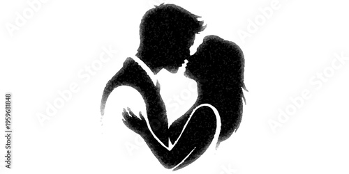 Love Couple Silhouette Romantic Embrace Vector Wedding Design