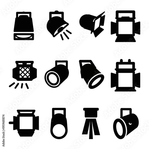 Black icons of stage lights.