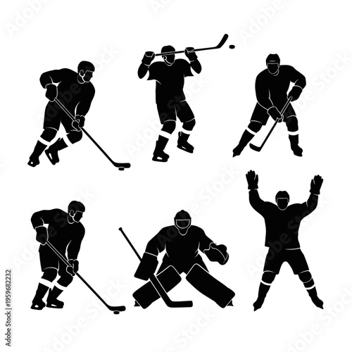 Black silhouettes of ice hockey players.