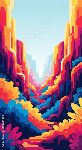 Vibrant Canyon Landscape A Colorful Vector Illustration of a Scenic Natural Wonder, 7