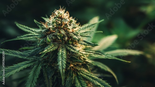 Close-up View of Vibrant Green Cannabis Plant Under Natural Light