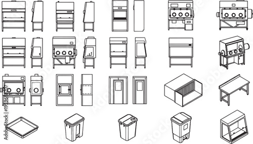 A collection of laboratory equipment illustrated to illustrate the various scientific research and experiments.