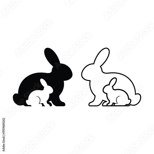 Two rabbits, mother and child, silhouette pair