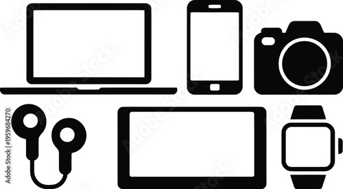 Black silhouette icons of common devices.