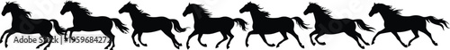 A horizontal row of black horse silhouettes.