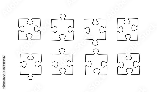 A minimalist vector graphic of puzzle pieces in a flat design style