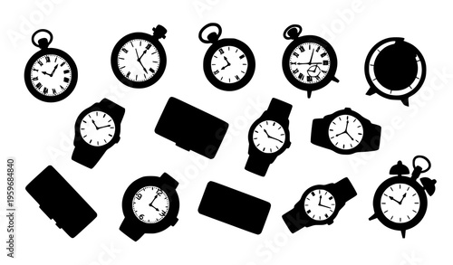 Timepiece vector collection clocks watches historical and modern styles