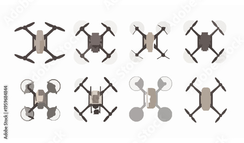 Quadcopter drone top view vector set aerial photography devices collection