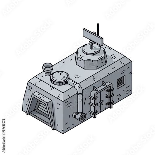 Isometric Illustration of a Bunker with Antenna and Ventilation.