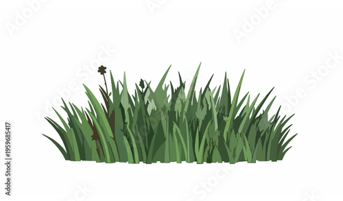 A minimalist vector illustration of a lush green grassy area with flowers